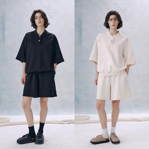 UMILAB【晨曦】柔软透气空气层松弛廓形短袖/松紧腰短裤套装E222M 商品图0