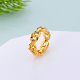 【限时克减150元】足金 #锤纹 无氰5D硬金固口戒指镂空绕线锤纹猪鼻子圈戒(AU5DJZ00027)（预售产品下单后不退款不退货不换货不补差价