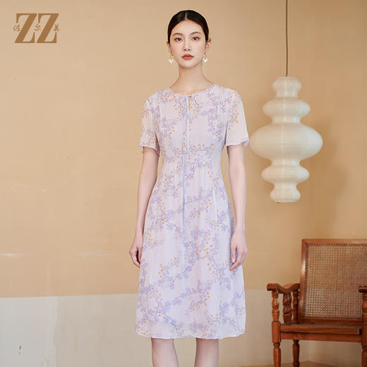 佐尔美夏季新款新中式国风时尚气质桑蚕丝连衣裙女M42LS49 商品图0