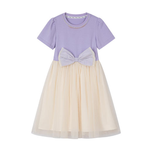 笛莎千与2025夏季新款女童甜美网纱拼接针织短袖连衣裙 商品图4