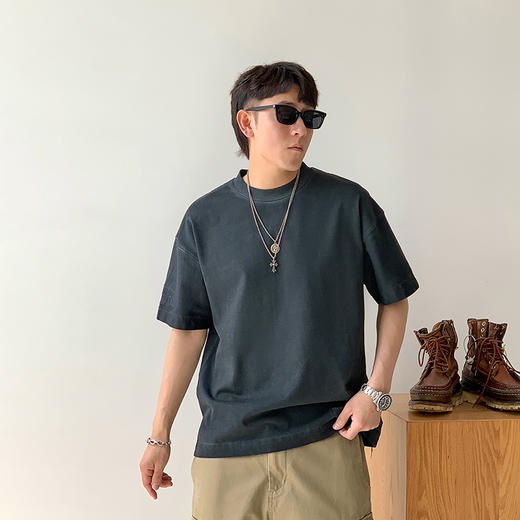徐太浪日系复古做旧纯色短袖T恤男2025新款夏季宽松纯棉半袖体恤 商品图1