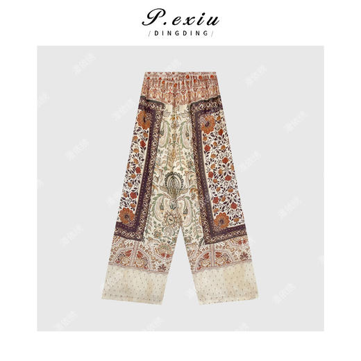 03-5潘依绣丁丁宠粉天丝苎麻民族风轻薄松紧腰休闲裤 W-62990 商品图1