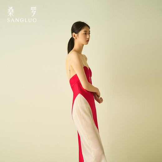 桑罗蕾丝拼接撞色吊带裙收腰派对礼服裙睡裙桑蚕丝 商品图3