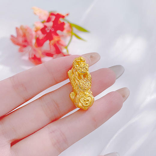 【限时7.5折】【定价黄金】足金 #招财纳福  3D硬金空心吉祥如意福字铜钱图案貔貅Diy手串配件(面宽约27.2*12.6mm)(AU3DSC00032-2)（预售产品下单后不退款不退货不换货不补差 商品图3