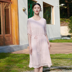 佐尔美夏季新款时尚气质蕾丝桑蚕丝连衣裙女M42LS65