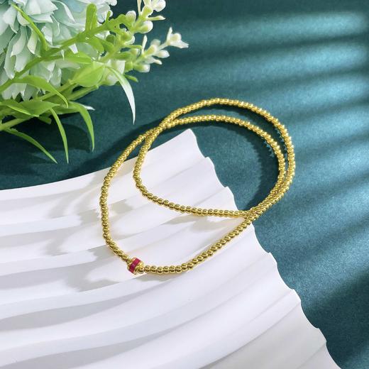 【限时7.5折】【定价黄金】足金 #超轻  #低温珐琅 【精品】3D硬金空心红红火火转运筒珠多圈圆珠幸运手串弹力绳成品手串(AK3DSC00025)（预售产品下单后不退款不退货不换货不补差价） 商品图2