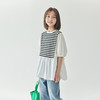【代发】女童假两件条纹拼接衬衫 棵初夏季亲子海军风短袖童装复古泡泡袖上衣条纹拼白 商品缩略图3