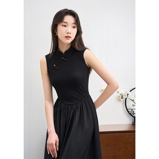 NEELLY纳俪商场同款夏新款新中式国风无袖连衣裙女盘扣高级感长裙N25044Y04585 商品图1