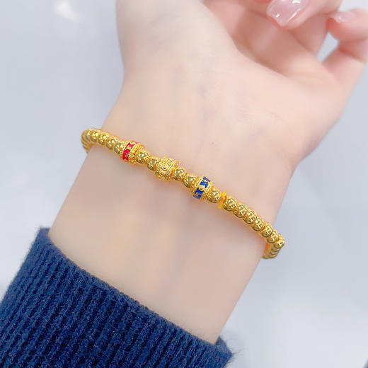 【限时克减150元】足金 #祈福 #低温珐琅 【精品】无氰5D空心六字真言转运筒珠间金珠手链弹力绳手串（珠约3.8-4.2mm）(AK5DSC00016) 商品图0