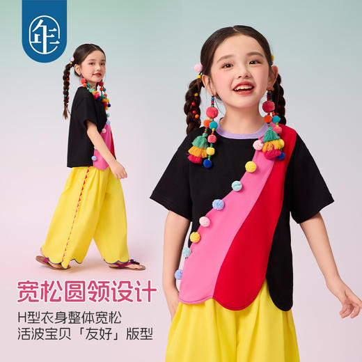 【年衣】短袖女童2025夏季新款民族风原创宽松圆领遇见布朗T恤 商品图2