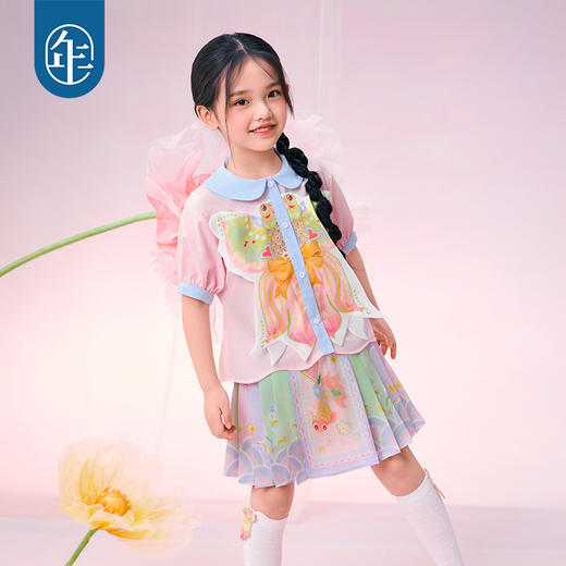 【年衣】童装女童新中式短袖衬衫2025新款儿童甜美国风金玉年年衬衫 商品图0