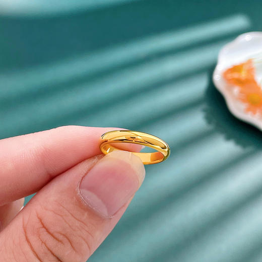【限时克减150元】足金999.9 【精品】实心固口戒指镜面金光圈素圈戒指内平外弧圈戒（面宽约3.2-3.6mm)(ANWJZ00010)（预售产品下单后不退款不退货不换货不补差价 商品图2