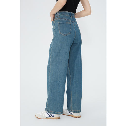 NEELLY纳俪商场同款夏季新款复古水洗牛仔裤女高腰深蓝休闲长裤N25044H04568 商品图3