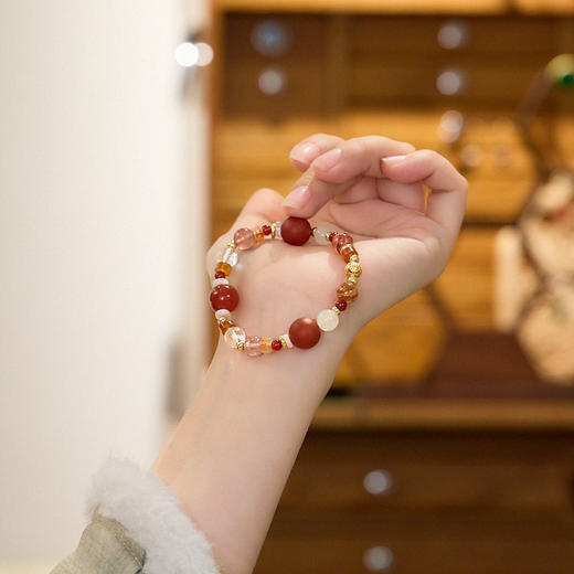 售完不补【敦煌花朝·磨砂红玛瑙红胶花多宝手串】敦煌福泽磨砂红玛瑙红胶花多宝水晶手串 本命年好运锦鲤胶花手链女 商品图0