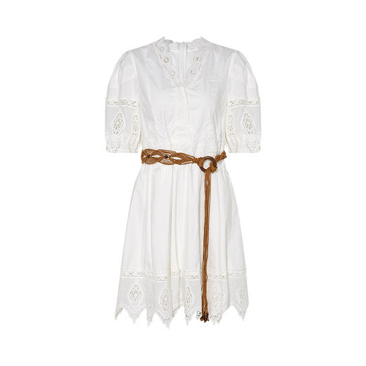 两三事 云端浮岛 2025夏季新款法式泡泡袖镂空蕾丝小白裙连衣裙 商品图4