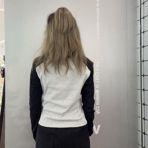 MZ插肩袖下摆抽绳针织T恤（灰）春季351010560321 商品图1