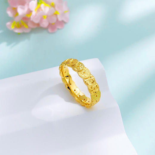 【限时克减150元】足金999.9 #招财进宝 #碎碎冰 黄金碎碎冰固口戒指招财铜钱造型腰缠万贯圈戒(JZ01067)（预售产品下单后不退款不退货不换货不补差价 商品图2