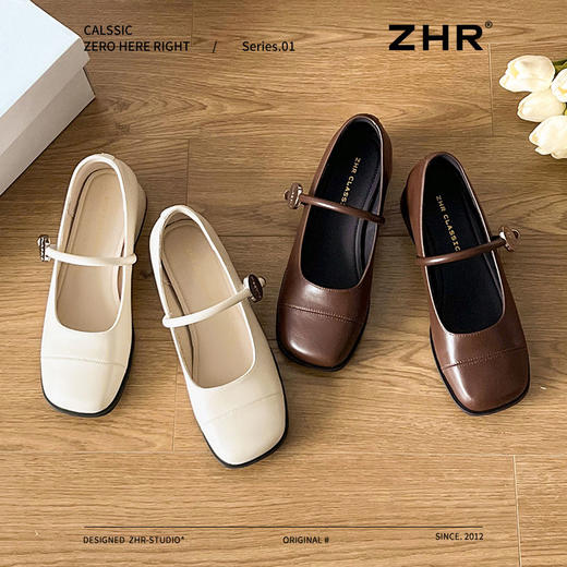 ZHR复古增高单鞋2025新款白色一字法式气质浅口玛丽方头珍鞋皮鞋 商品图5