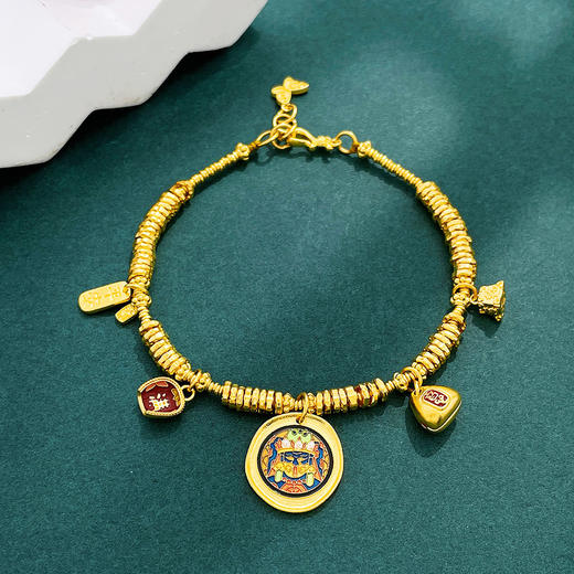 【限时克减150元】足金999 #盘缠 #低温珐琅  古法扎基拉姆畚箕称心如意平安牌流苏金银满屋碎碎金调节手链(AEQGFSL00241)（预售产品下单后不退款不退货不换货不补差价 商品图1