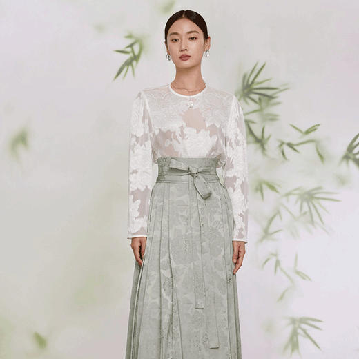 LONGNVFAIR新中式牡丹烧花圆领衬衣 | 牡丹花的东方元素，烧花工艺，优雅提升气质【72小时发货】 商品图3