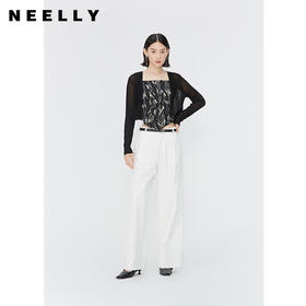 NEELLY纳俪商场同款夏季新款印花针织拼接吊带开衫女时尚显瘦上衣N25044R04566