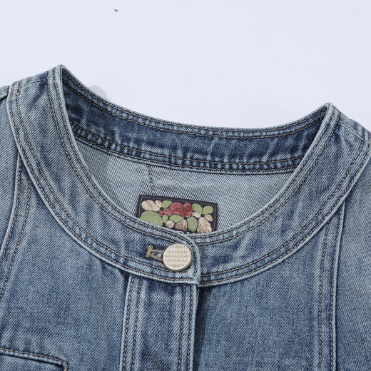 谜底外套短袖女2025夏季新品复古风宽松H型短款牛仔外套252MW0633 商品图3