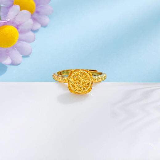 【限时克减128元】足金999.9 #小方糖 活口戒指织梦网绕线几何方牌女戒甜蜜小方糖戒指活口女戒(AWJZ00091)（预售产品下单后不退款不退货不换货不补差价 商品图2