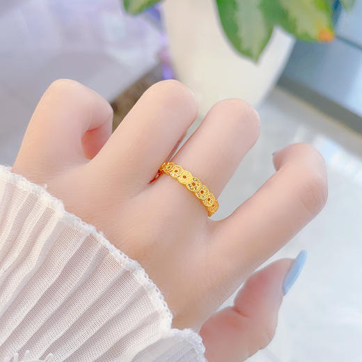 【限时克减150元】足金999.9 #招财纳福 #碎碎冰 实心固口戒指碎碎冰铜钱造型腰缠万贯女戒(AEWJZ00107)（预售产品下单后不退款不退货不换货不补差价 商品图0