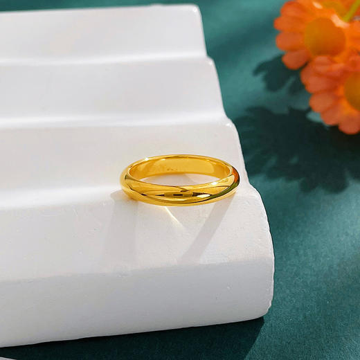 【限时克减150元】足金999.9 【精品】实心固口戒指镜面金光圈素圈戒指内平外弧圈戒（面宽约3.2-3.6mm)(ANWJZ00010)（预售产品下单后不退款不退货不换货不补差价 商品图1