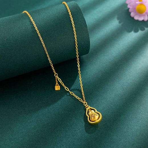 【限时克减128元】足金999.9 #非凡福佑 #招财纳福 #时来运转 空心福佑葫芦项链福牌吊饰AB链福禄双至可转花丝招财葫芦调节套链(AEWTL00153) 商品图1