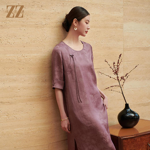 佐尔美夏季新款新中式国风时尚气质桑蚕丝连衣裙女M42LS56 商品图3