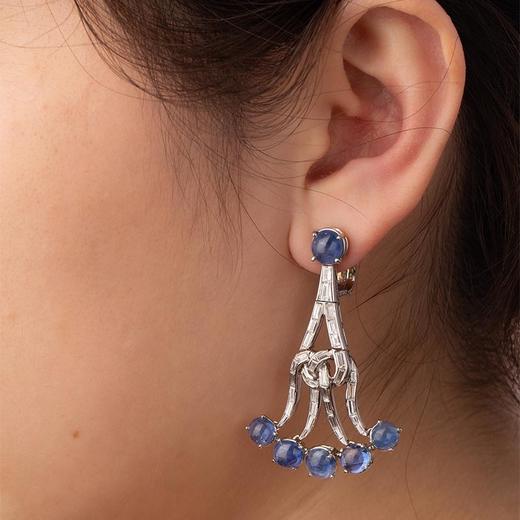 独角鹿西洋古董 19世纪美国出品装饰艺术风格枝形吊灯造型白金镶嵌蓝宝石及钻石耳坠一对 商品图1