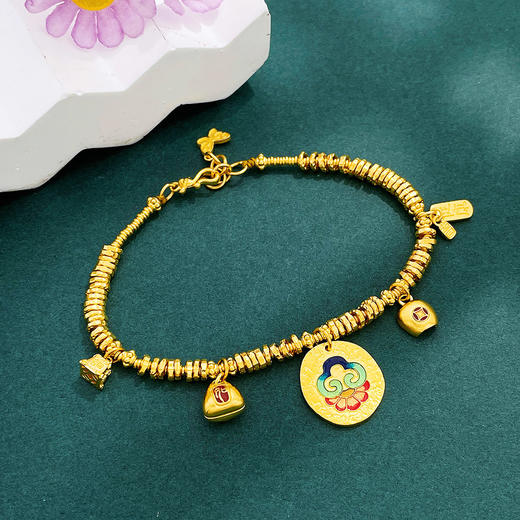 【限时克减150元】足金999 #盘缠 #低温珐琅  古法扎基拉姆畚箕称心如意平安牌流苏金银满屋碎碎金调节手链(AEQGFSL00241)（预售产品下单后不退款不退货不换货不补差价 商品图2