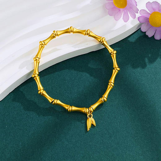 【限时克减128元】足金 #超轻 #电商超轻  无氰5D硬金竹叶吊饰雅竹平安竹节手链弹力绳竹节手串(V5DSC00014)预售产品下单后不退款不退货不换货不补差价 商品图2