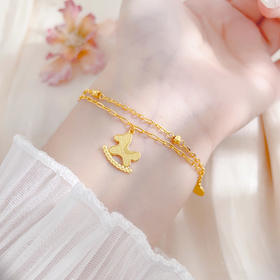 【限时克减150元】足金999.9 #超轻 #招财进宝 【精品】新年战马马上有钱童趣木马摇摇马吊饰双层调节手链(AWWSL00191)（预售产品下单后不退款不退货不换货不补差价）