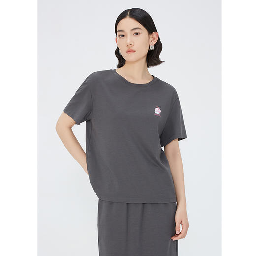 NEELLY纳俪商场同款夏新款时尚两件套T恤开叉半身裙灰色休闲套装N25044Z04589 商品图2