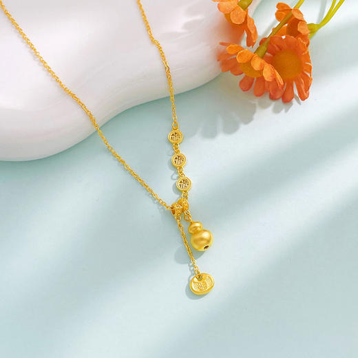 【限时克减150元】足金999 #葫芦 【精品】AB链镂空福禄满园Y形葫芦流苏福禄连连福佑金调节套链(AUQTL00231)（预售产品下单后不退款不退货不换货不补差价 商品图1