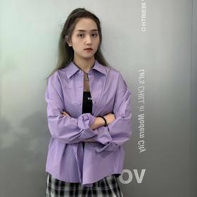 MZ小字母印花基础长袖衬衫（白紫）春季951020100321