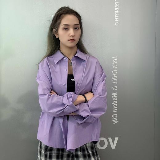 MZ小字母印花基础长袖衬衫（白紫）春季951020100321 商品图0