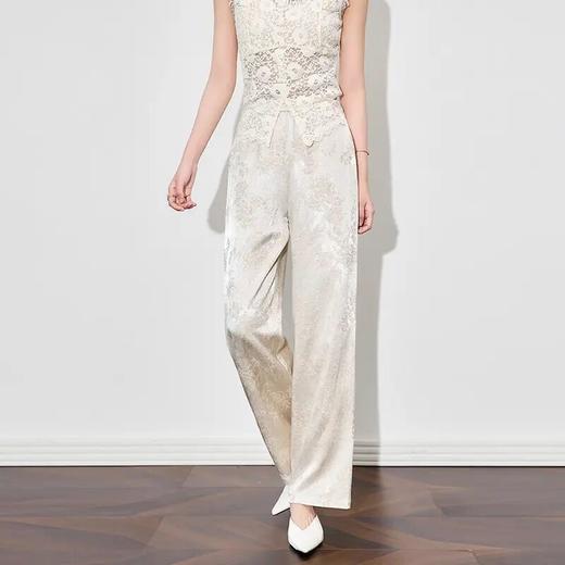 【高货wl】全新升级【铂金会员247/天猫329/差价82】(13739) 洛诗琳25高级感新中式提花醋酸缎宽松暗纹通勤高腰阔腿裤 商品图1