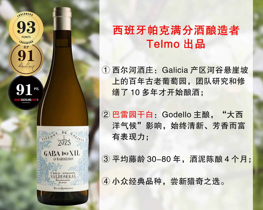 【现货特促，整箱更优惠】Telmo出品，必属精品：西尔河酒庄嘉巴巴雷单一园干白（2023年）