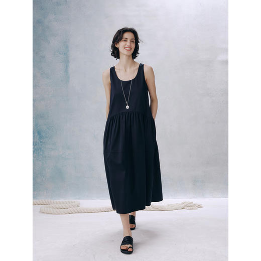 UMILAB【暮雨】100%棉清爽透气懒人穿搭背心无袖长款连衣裙D778W 商品图4