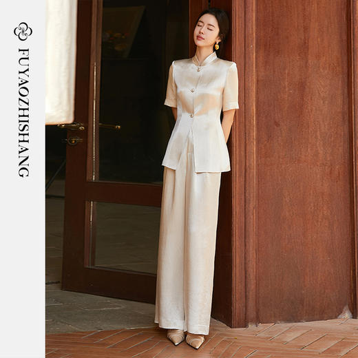 FUYAO扶摇「生存美学」西装套装女2025夏季三醋酸缎面垂感高级感 商品图1