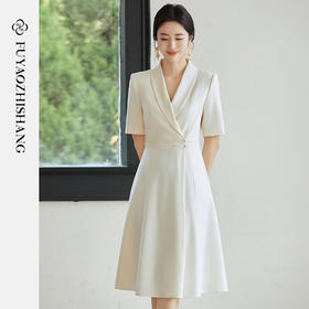 FUYAO扶摇 中华风连衣裙女修身显瘦西装裙优雅短袖高级感大摆裙夏