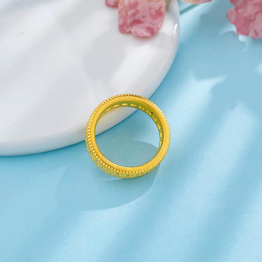 【限时克减150元】足金 #复古风 #莫桑石 无氰5D镶嵌空心岁岁平安古风编织纹麦穗圈戒（面宽约5.2-5.6mm）(BH5DJZ00157)预售产品下单后不退款不退货不换货不补差价 商品图2