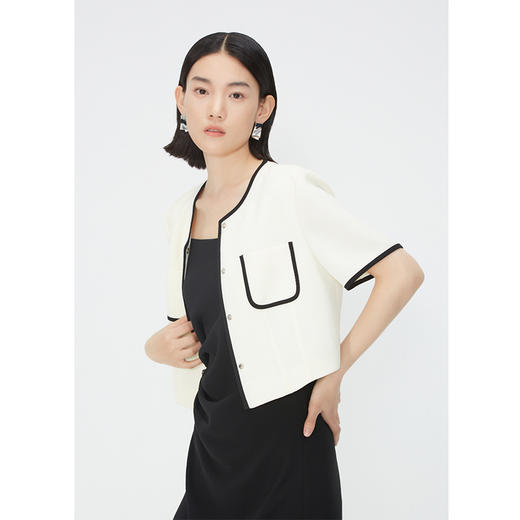 NEELLY纳俪商场同款夏新款时尚撞色包边小香风外套女短袖设计上衣N25044C14404 商品图1