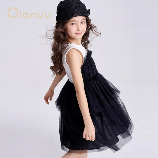 笛莎千与2025夏季新款女童时尚网纱拼接针织无袖连衣裙 商品图3