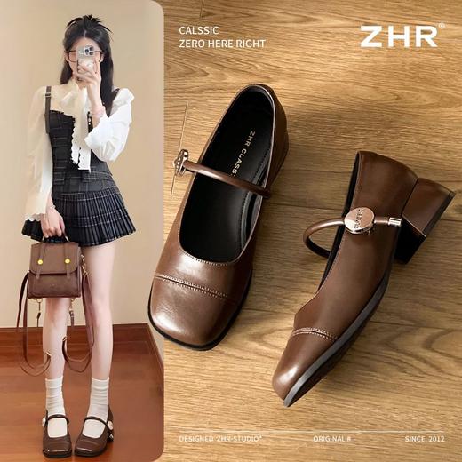 ZHR复古增高单鞋2025新款白色一字法式气质浅口玛丽方头珍鞋皮鞋 商品图1