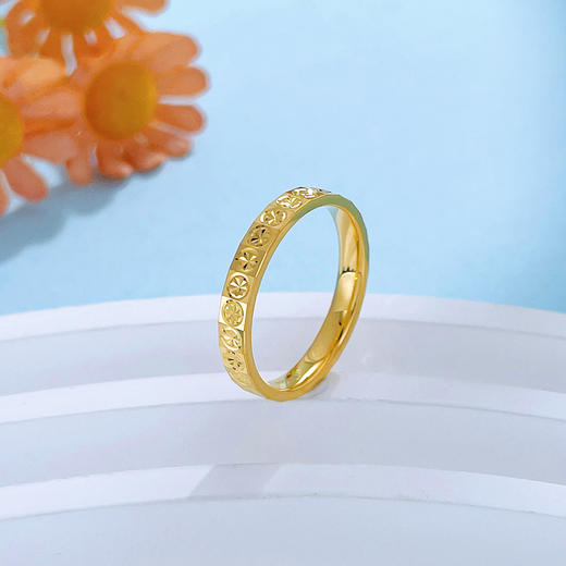 【限时克减150元】足金999 #CNC #固口戒指 5G黄金空心几何方形车花仿钻戒指固口圈戒（面宽约2.7-3.1mm）(BE5GJZ00161)（预售产品下单后不退款不退货不换货不补差价） 商品图1