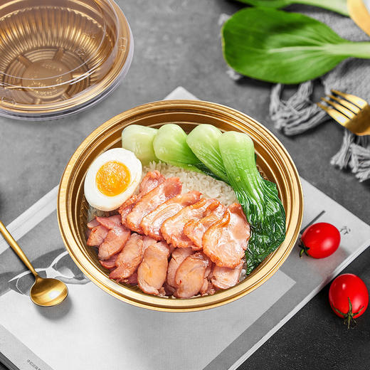 喇叭花一次性日式丼饭金色拉面碗唐彩打包盒沙拉塑料圆形带盖外卖 商品图2